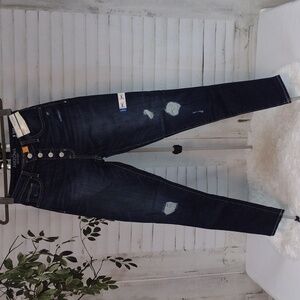 Arizona Jean Co. Hi-Rise Dark Wash Distressed Skinny Jeans, Size 5, New